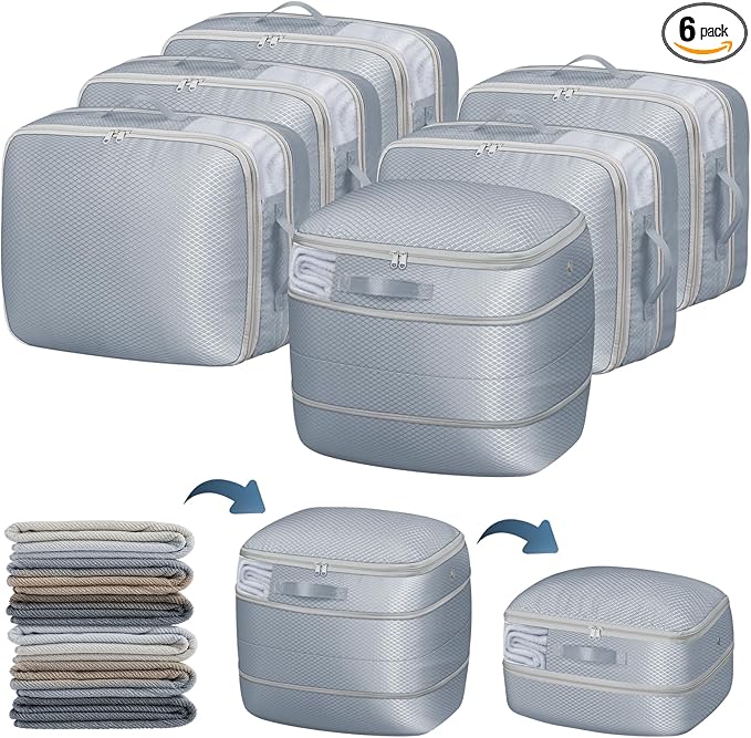DIMJ Compression Storage Bags 6 Pack - Blanket Storage Bags with Window Zipper, Ultra Space Saving Self Compression Organizer for Puffer Jacket, Bedding, Lightweight Comforter Duvet, Sweater, Sheet