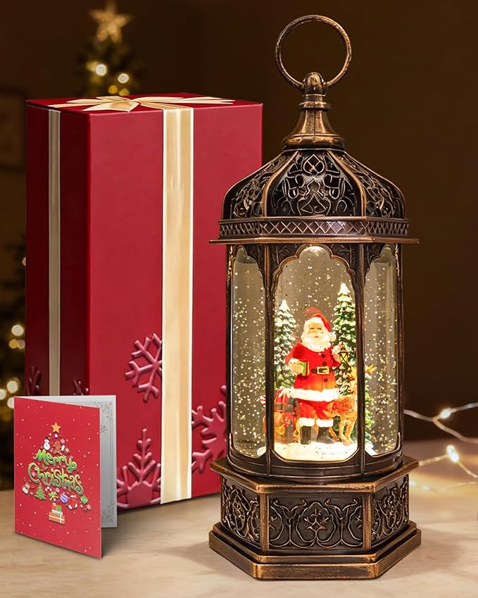 Extra Large Christmas Snow Globes Christmas Lantern, 12.99" Musical Snow Globe with 8 Songs, Santa Snowglobe for Kids Adults, 6H Timer Dual Power, Lighted Christmas Decorations Indoor Gifts