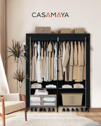 Portable Closet, 54.3 Inch Large Capacity Wardrobe Closet with Cover, Clothes Storage Organizer with Shelves and 2 Hanging Rods, Easy to Assembly, Black PCT102B01