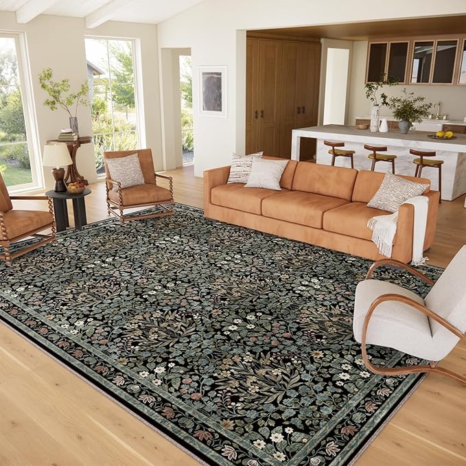 Traditional Design Vintage Floral Area Rug 9 x 12,Washable Area Rugs - Perfect for Living Room, Bedroom, Kids Room, Nursery - Stain & Water Resistant Non-Slip, Dining Room Decor