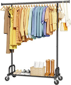 Clothes Rack - Large-Capacity Clothing Racks for Hanging Clothes with Lockable Wheels, Space-Saving Metal Coat Rack for Bedroom, Laundry Room, Entryway, 45.6" x 16.9" x 59", Black