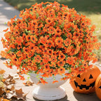 24 Bundles Fall Flowers Artificial for Halloween Decoration Outdoors, Fake Plants Autumn, Mums Daisy Eucalyptus Realistic UV Resistant for Garden Patio Porch Home Decor, Orange