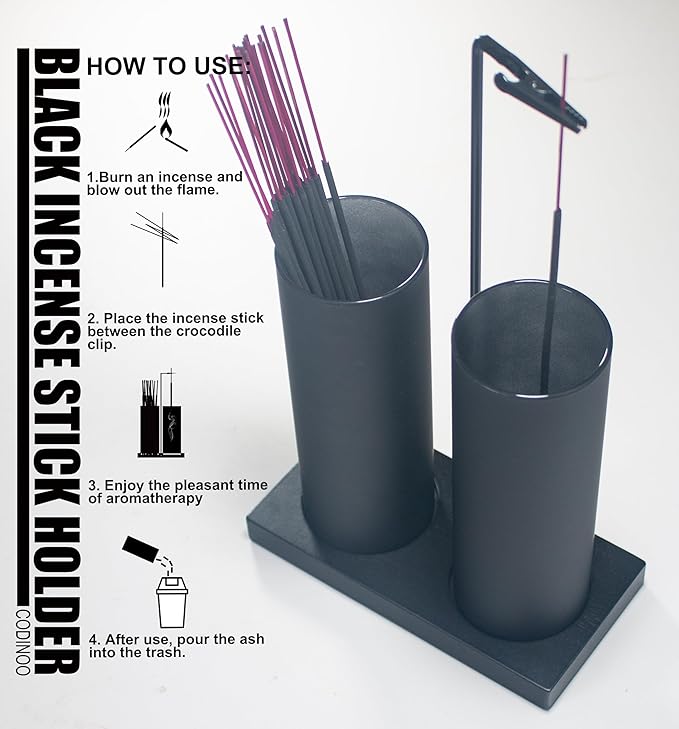 2 in 1 Incense Holder for Sticks,Glass Incense Burner Holder with Storage,Upside Down Incense Holder for Sticks with Glass Ash Catcher for Meditation Yoga Spa Room Home Decor[2 Long Full Black]