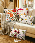 Embroidered Throw Pillow Cover 20x20 Inch - Spring Summer Boho Decorative Pillow Cover with Zipper for Living Room Couch Sofa Bed Aesthetic Design Flower Cluster Cushion Pillowcase