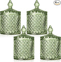 Aoriher 4 Pcs Crystal Glass Candy Jar Set with Lids Home Decorative Storage Jars for Apothecary, Bathroom, Kitchen, and Pantry, Ideal for Cotton Swabs and Jewelry (Medium,Green)