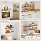 Floating Shelves for Wall, 36"Wx8"D Rustic Solid Elm Wood Floating Shelves Wall Mounted, Round Edge Wall Shelves with Invisible Bracket for Living Room Bathroom Bedroom Kitchen, Set of 2, Natural
