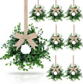 8 Pcs Mini Boxwood Wreath Green Table Centerpieces Spring Pillars Candle Rings Wreaths 9 Inch Wreath for Cabinets Farmhouse Wreaths with Ribbon for Front Door Porch Wall Window Decorations