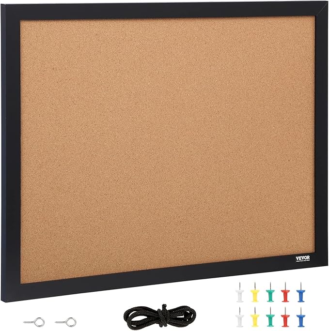 VEVOR Cork Board for Walls, Double-Sided Cork 24" x 18" Bulletin Board Vision Board, Push Pin Board with Framed for Office Home and School