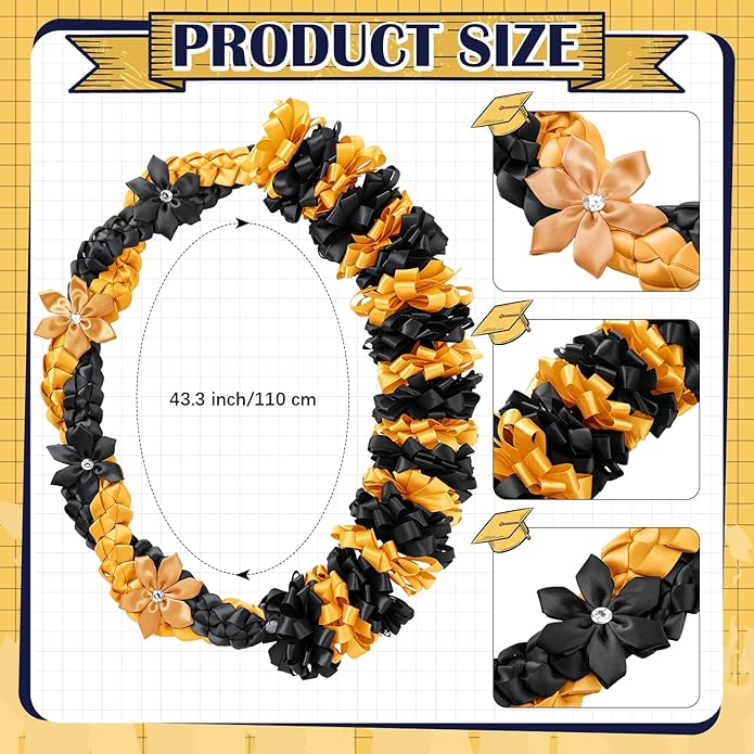 Canlierr Graduation Leis Class of 2026 Grad Ribbon Leis Double Braided Necklace Hawaiian Flower Garland with Heart Kukui Nut for Man Woman Graduation Party Supplies