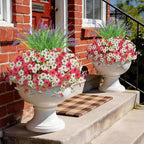 INQCMY Artificial Flowers for Outdoors UV Resistan 12 Pcs Silk Daisies with Eucalyptus Leaves and 2 Pcs Lavender Suitable for Porch Balcony Courtyard Garden (Rose Red White)