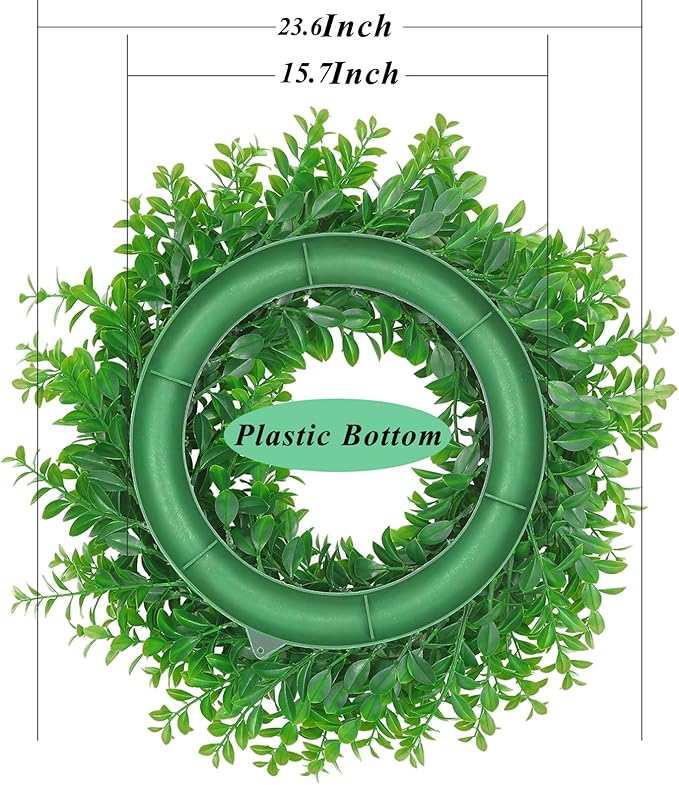 U'Artlines 23.6" Front Door Wreaths Artificial Spring Summer Greenery Hanging Garland for Home Wedding Wall Window Decoration (23.6'' Boxwood,1)