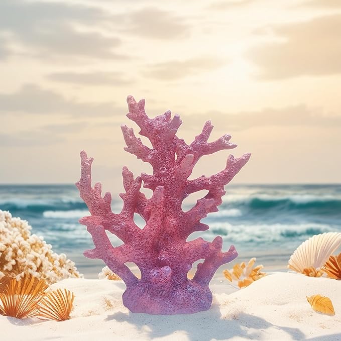 Etlemonde Beach Coastal Decor Coral Reef Home Decor Coral Statue Sculpture Home,Desk,Bathroom,Desktop Shelf Statue,Marine Themed Gifts (Gradient Purple Coral)