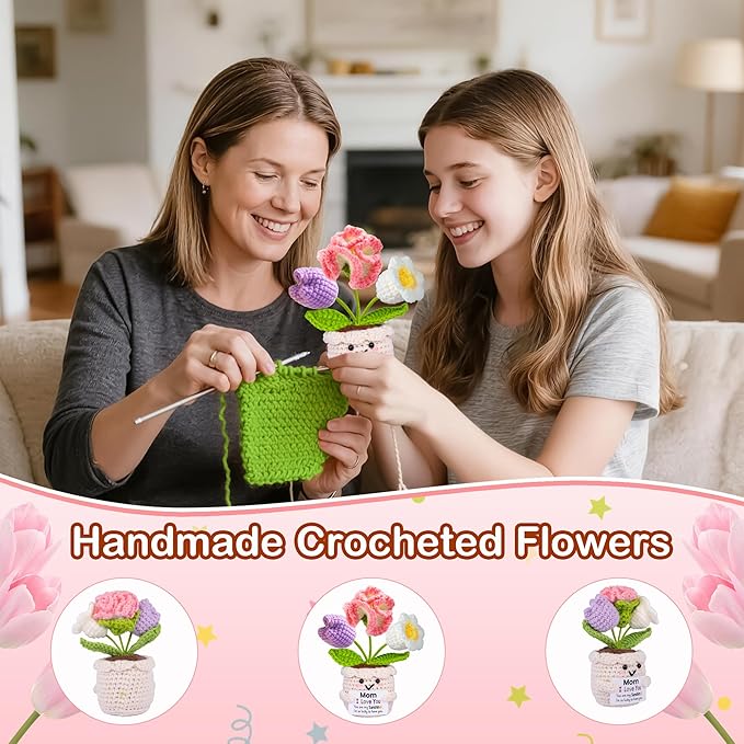 Gifts for Mom from Daughter Son, Mom Birthday Gifts, Gift for Moms Mother in Law Step Mama Mommy, Mother's Day Birthday I Love You Present for Moms, Cute Handmade Crochet Positive 3 Flowers Doll