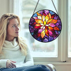 Stained Glass Window Hanging, Fuchsia Abstract Flowers Suncatcher for Window Home Decor Orange Sun Catcher Mother's Day Birthday Gifts for Women Men Mom Nana 7.8 in