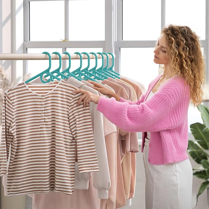 NEATERIZE Thick Heavy Duty Hangers - Aqua Plastic Clothes Hangers 24 Pack - Great for Coat Hanger, Jackets Jeans & Suit Hanger for Closet - New Apartment Essentials Percheros Ganchos para Colgar Ropa