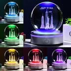 Movdyka 3D Crystal Ball Statue of Liberty New York Souvenirs Gifts for Women Men Snow Globe Night Light, Laser Engraved Empire State Building Figurine Home Room Decor Glass Art Crafts