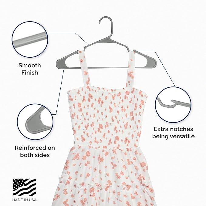 Plastic Hangers 50 Pack - Space Saving Clothes Hangers, Made in USA, Durable & Strong Plastic Shirt & Coat Hanger with Notches & Shoulder Grooves, Non-Slip Clothing Hangers | Silver Hail