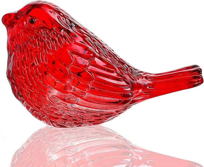 H&D HYALINE & DORA Crystal Handmade Red Bird Figurine Gifts for Bird Lovers Women Men Blown Glass Birds Collectible Figurines for Desk Table Home Office Decor