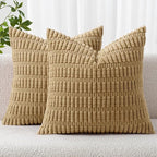 MIULEE Pack of 2 Corduroy Decorative Throw Pillow Covers 20x20 Inch Soft Boho Striped Pillow Covers Modern Farmhouse Home Decor for Sofa Living Room Couch Bed Khaki