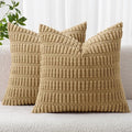 MIULEE Pack of 2 Corduroy Decorative Euro Sham Throw Pillow Covers 22x22 Inch Soft Boho Striped Pillow Covers Modern Farmhouse Home Decor for Sofa Living Room Couch Bed Khaki