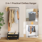 Dunatou Small Clothes Rack with Wheels & Bottom Basket – Heavy Duty Rolling Garment Rack for Small Spaces, Rolling Clothing Rack for Small Spaces, Bedroom, Laundry Room & Closet, 15.7" W, Black