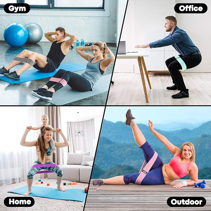 Fabric Resistance Bands for Women & Men – 4 Durable Exercise Bands for Working Out, Non-Slip & Non-Pinching Workout Bands – Multiple Resistance Levels Booty Bands for Legs Butt Glutes Hips Abs & More.