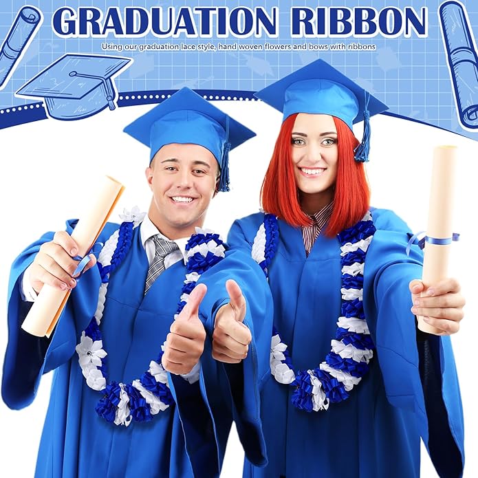 Canlierr Graduation Leis Class of 2026 Grad Ribbon Leis Double Braided Necklace Hawaiian Flower Garland with Heart Kukui Nut for Man Woman Graduation Party Supplies