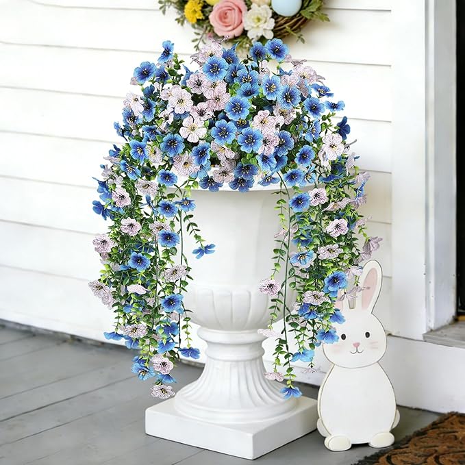 Artificial Hanging Flowers for Outdoors, UV Resistant 2 Bundles Fake Silk Flowers for Outside, Realistic Faux Plants for Hanging Baskets, Planters - Porch, Patio, Yard Decor