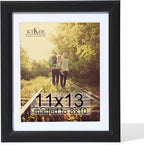 KTKDE 11x13 Picture Frame,Display Pictures 8x10 with Mat or 11x13 Without, Tempered Glass,13 by 11 Black Wooden Frame Wall Gallery Poster Frame best gift