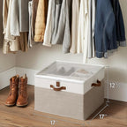 StorageWorks Shoe Organizer for Closet, Fits up to 16 Pairs, Shoe Cubby Storage Containers with Adjustable Dividers and Clear Cover, Brown & White