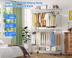 Simple Trending Heavy Duty Clothes Rack Clothing Rack with Wheels and 4 Hanging Rods, Adjustable Rolling Garment Racks, Load 560 LBS, Chrome