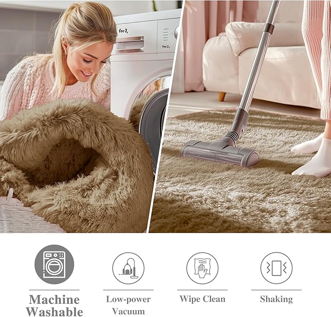 OLANLY Taupe Round Rugs for Bedroom - Machine Washable, 7 ft Circle Area Rugs for Living Room, Soft and Fluffy Shaggy Carpet for Teen Girl and Boys, Nursery Rooms, Dorms, Home Decor Aesthetic