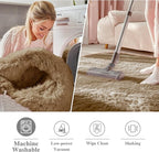 OLANLY Taupe Round Rugs for Bedroom - Machine Washable, 4 ft Circle Area Rugs for Living Room, Soft and Fluffy Shaggy Carpet for Teen Girl and Boys, Nursery Rooms, Dorms, Home Decor Aesthetic