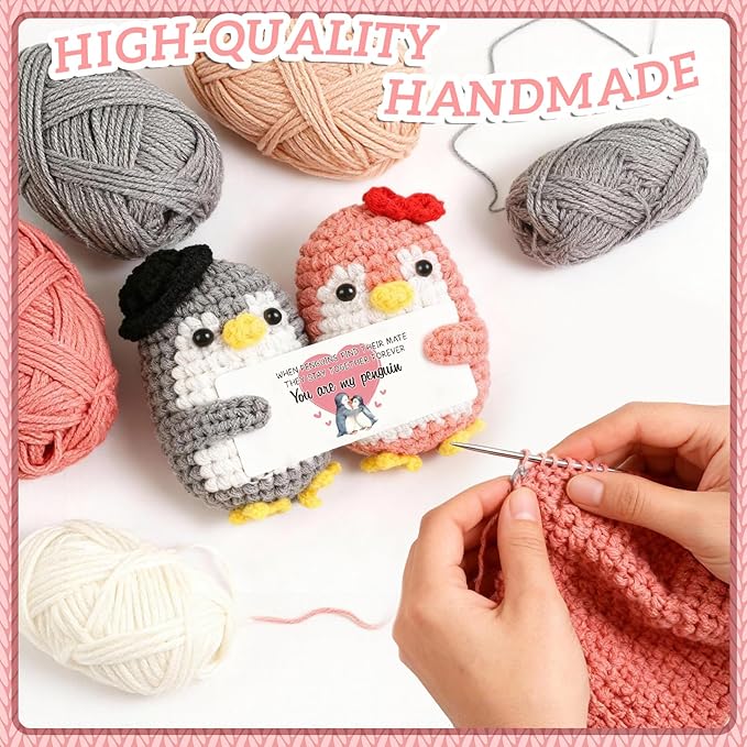 WenmthG Penguin Couple Crochet Gift – Handmade Knitted Penguin Lovers – Engagement Wedding for Couples, Husband Wife, Boyfriend Girlfriend