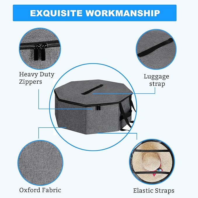 2 Pack Hat Box Cowboy Hats Box Hat Boxes for Women Storage,Cowboy Hats Storage for Travel,Wide Brims Cap Carrier Case for Closet with Handles,Hatbox Storage Boxes Closet Organizers