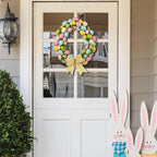 Glitzhome 18" H Easter Wreath with Artificial Easter Eggs Berries for Front Door Wall Decor, Spring Easter Egg Shaped Garland with Colored Eggs Bow Knot Holiday Decoration