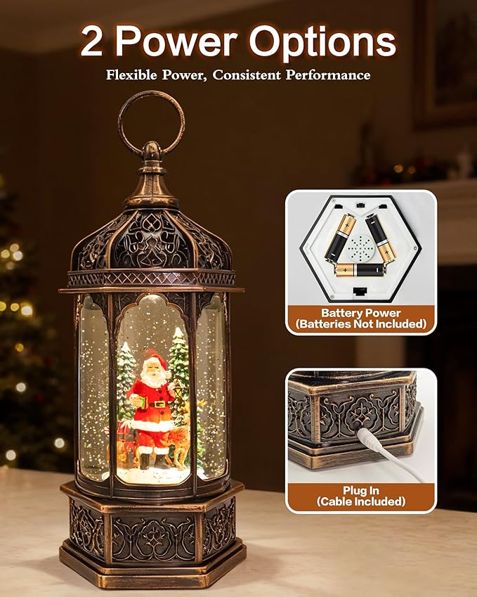 Extra Large Christmas Snow Globes Christmas Lantern, 12.99" Musical Snow Globe with 8 Songs, Santa Snowglobe for Kids Adults, 6H Timer Dual Power, Lighted Christmas Decorations Indoor Gifts