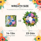Spring and Summer Wreaths for Front Door 24 Inch Summer Wreath with Vibrant Dahlia, Gerbera Daisy & Primula Floral Arrangement - All Seasons Summer & Spring Door Wreath for Outside Decor