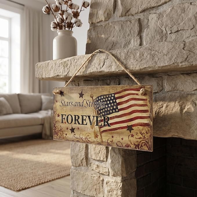 BinaryABC 4th of July Wooden Sign Plaque Door Wall Hanging Decorations, Fourth of July Independence Day Memorial Day Party Decorations