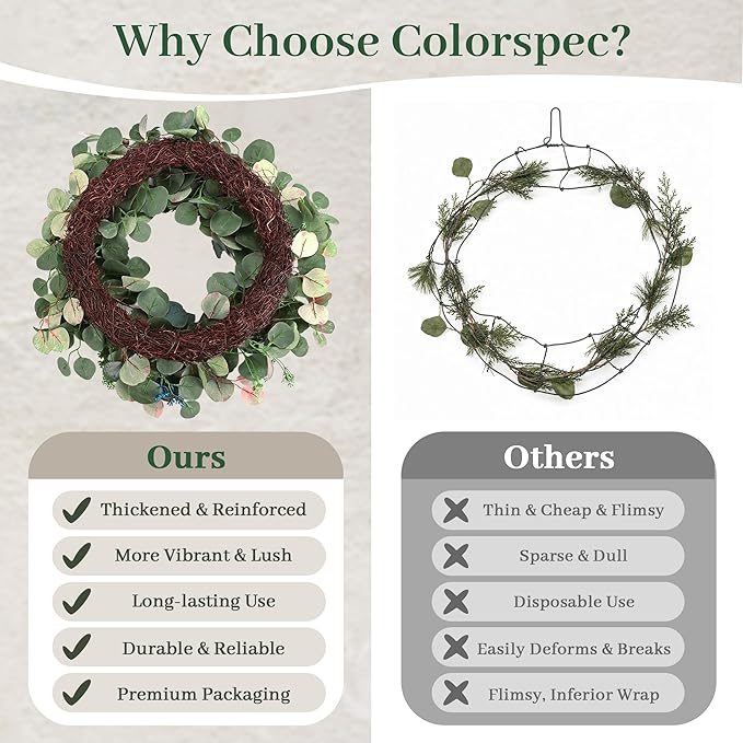 22 Inch Eucalyptus Wreath with Olive Leaves and Berries All Year Round, Handmade Green Spring Summer Wreaths for Front Door Indoor Outdoor Wedding Holiday