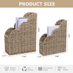 BROWNLILY Scalloped Magazine Holder Set of 2 - Natural Handwoven Seagrass Book Baskets for Bedroom, Bathroom, Living Room, Home, Office - Home Organization and Storage