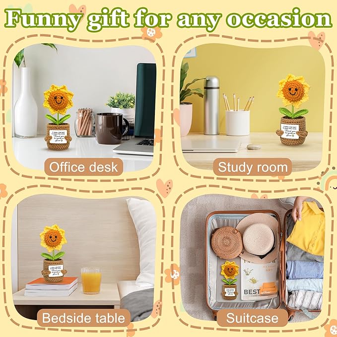 Teacher Gift from Student Teacher Appreciation Gifts for Women Crochet Sunflower Handmade Doll with Positive Card - Thank You for Helping Me Grow Mothers Day Birthday Gift Collectible Doll
