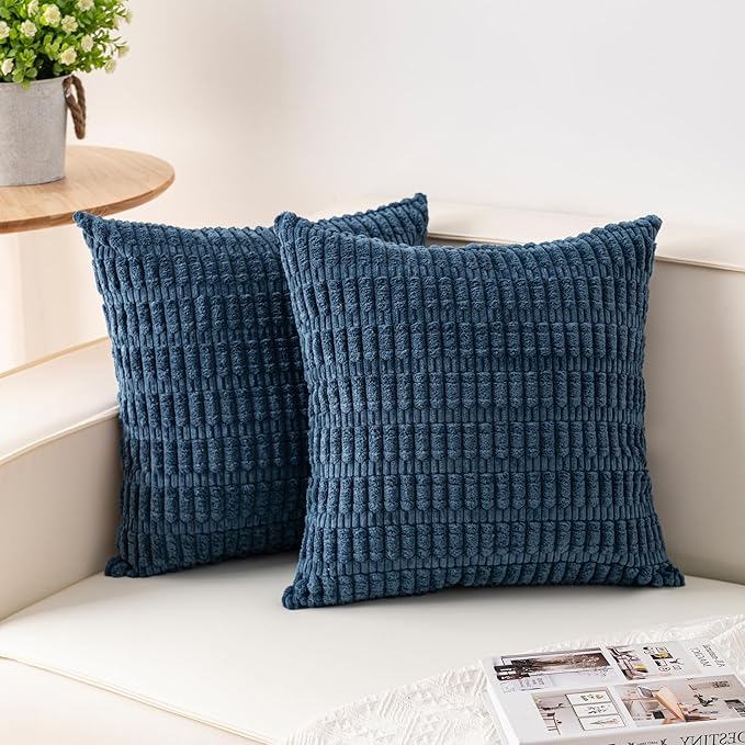 Aegero Pack of 2 Corduroy Decorative Throw Pillow Covers 20x20 InchSoft Boho Striped Pillow Covers Modern Farmhouse Home Decor for Sofa Living Room Couch Bed（Teal）