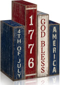 Lineshading 4 Pcs 4th of July Table Decoration Wooden Book 1776 God Bless America Decor Patriotic Tiered Tray Decor Farmhouse Red White and Blue American Block Signs for 250th Anniversary Home Shelf