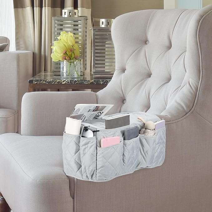 uxcell 2 Pcs Recliner Armchair Caddy, Couch Armrest Organizer with 14 Pockets for Bedside Sofa Remote Control Holder Magazine Phone Book Glasses (Gray, 20" x 7" x 9")