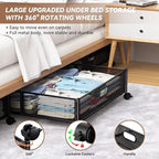 Under Bed Storage Containers with Wheels - Shoe Storage Organizer Drawer, Tool-free Assembly Metal Underbed Storage for Bedroom Clothes, Shoes, Blankets - 4Pack