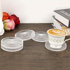 Modern Clear Coaster Set of 5- Glass Coasters for Drinks Crystal Coasters Round Cup Mat Coffee Table Decor for Office, Kitchen, Bar, Dining Room, Living Room, Patio (Clear)