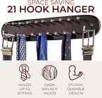 Richards Homewares Tie Rack Wall Mounted - Wood Tie Organizer for Closet 21 Chrome Hooks Storage and Organization Hnager Walnut
