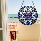 Stained Glass Window Hanging, Purple Blue Tiffany Style Flowers Sun Catcher for Window Door Home Decor Suncatcher Christmas Mother's Day Birthday Gifts for Women Men Mom Nana 9.8 in