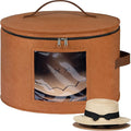 Lifewit Round Cowboy Hat Box for 7 Caps, Large Felt Hat Organizer Bag for Men&Women Storage, Baseball Cap Container with Lid for Travel, Foldable 16.5" Dx10.6 H Carrier, 37L Each, Brown 1 Pack
